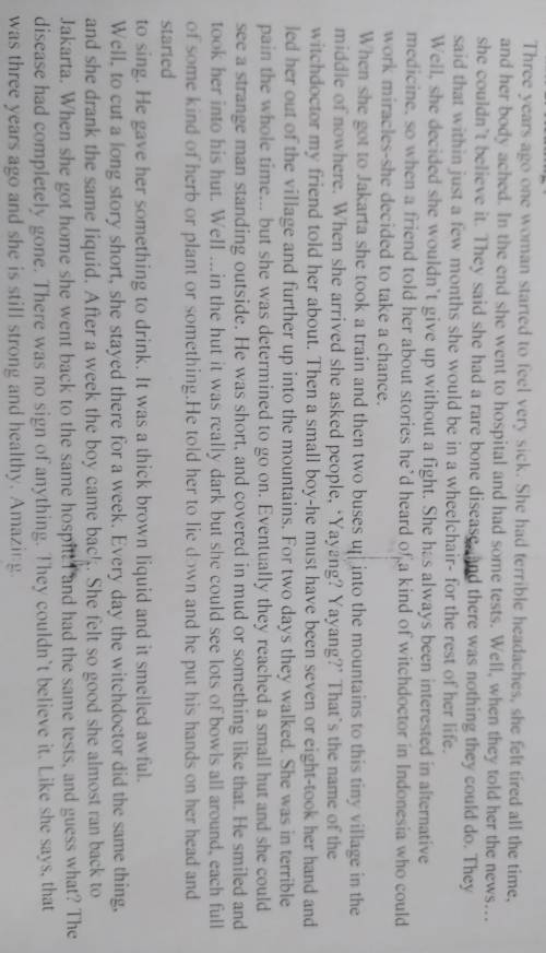 1.What problem did the author have? 2. Where did she go? 3. Vhat did the doctors tell the woman? 4.