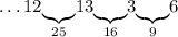 \ldots12\underset{25}{\underbrace{}}13\underset{16}{\underbrace{}}3\underset{9}{\underbrace{}}6