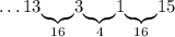 \ldots13\underset{16}{\underbrace{}}3\underset{4}{\underbrace{}}1\underset{16}{\underbrace{}}15