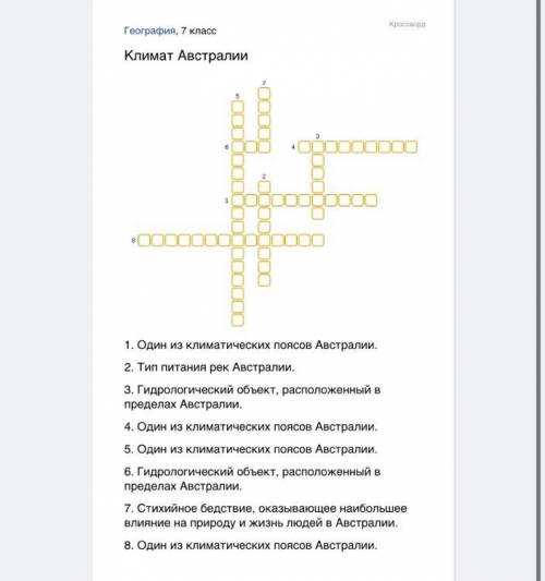 Составить кроссворд Климат Австралии дам сколько хотите голосов