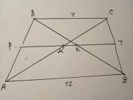 2. Діагоналі AC i BD трапеції ABCD (BC || AD) перетинають середню лінію трапеції в точках M iK відпо