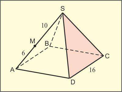 SABCD - правильная пирамида, DC=16, AM=6, MS=10. Найдите периметр сечения пирамиды плоскостью , очен