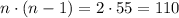 n\cdot (n-1) = 2\cdot 55 = 110