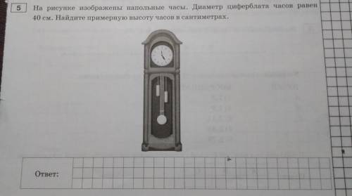 На рисунке изображены напольные часы. Диаметр циферблата часов равен 40 см. Найдите примерную высоту