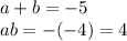 a+b=-5\\ab=-(-4)=4