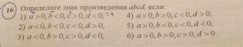 16) Определите знак произведения abcd, если