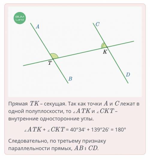 Параллельные прямые, их признаки и свойства. Урок 2 ПрямаяTK пересекает прямую AB в точке T, а пряму