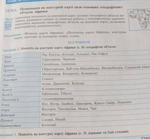 7 клас практична робота 3 Позначення на контурній карті назв основних географічних об'єктів Африки