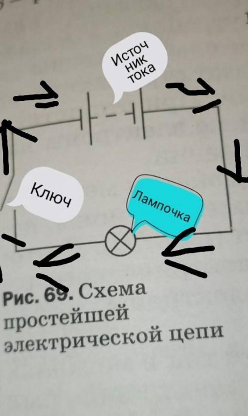 Покажите стрелками направление электрического тока в электрической цепи, схема которой изображена на