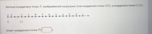 Запишите координаты точки P,изобреженой на рисунке. Если координата точки О(0),а координаты точки С(