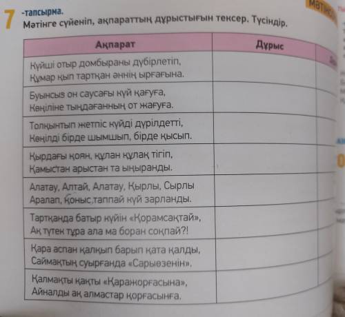 7 -тапсырма.Мәтінге сүйеніп, ақпараттың дұрыстығын тексер. Түсіндір.