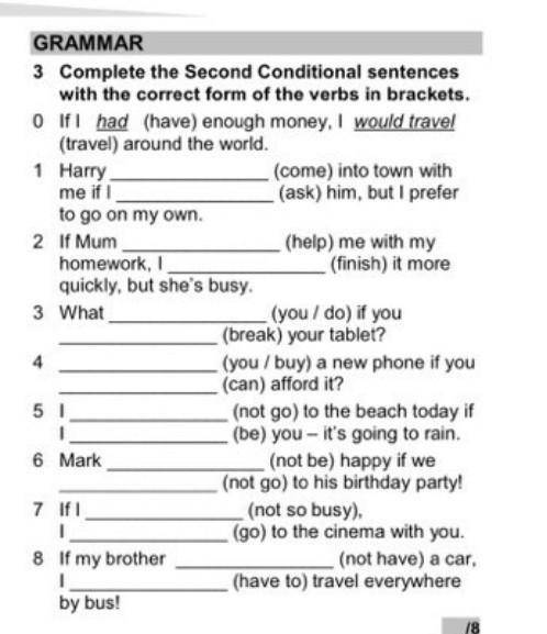 3 Complete the Second Conditional sentences with correct form of the verbs in brackets.