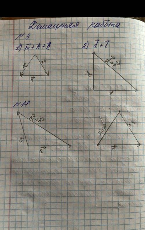 3.На рисунке 9 изображены векторы т, ни k, а ие. Постройтевекторы: 1) m+n+k:2) d+e.