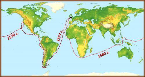 Условие задания: 1 Б. Экспедиция какого путешественника показана на карте? Дрейк.png Васко да Гамы Б