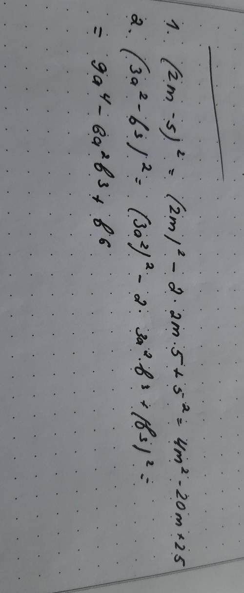 Піднести до квадрата двочлен:1) (2m-5)² 2) (3a²-b³)²