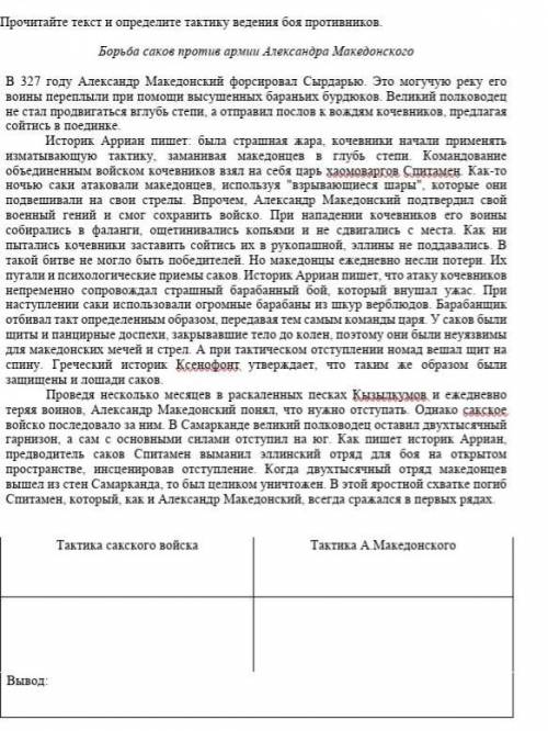 Прочитайте текст и определите тактику ведения тактика сакского войска тактика а.македонского