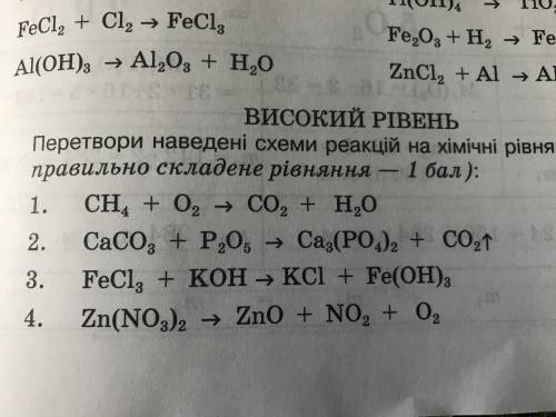 Перетвори наведені схеми реакцій на хімічні рівняння