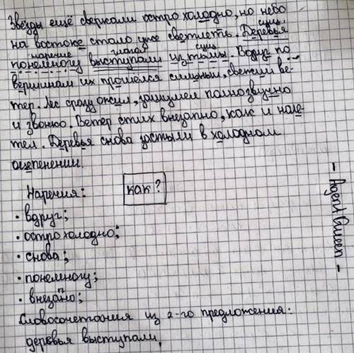 А) Спишите и подчеркните наречия. Звёзды ещё сверкали остро хо...дно, но небо на восток... стало уже