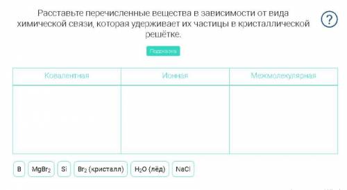 Расставьте перечисленные вещества в зависимости от вида химической связи, которая удерживает их част