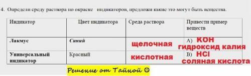 4. Определи среду раствора по окраске индикаторов, предложи какие это могут быть вещества.