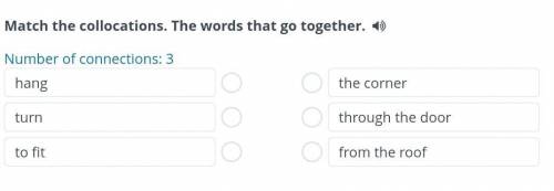 Match the collocations. The world that go together. Hang the corner  Turn through the door  To fit f