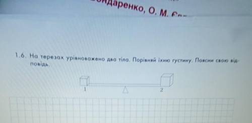 16. На терезах урівноважено два тіла. Порівняй іхню густину. Поясни свою від- повідь