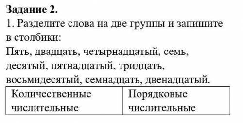 Разделите слова на две группы и запишите в столбики: Пять, двадцать, четырнадцатый, семь, десятый, п