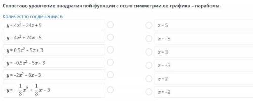 Сопоставь уравнение квадратичной функции с осью симметрии ее графика параболы