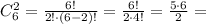 C_6^2 = \frac{6!}{2!\cdot (6-2)!} = \frac{6!}{2\cdot 4!} = \frac{5\cdot 6}{2} =