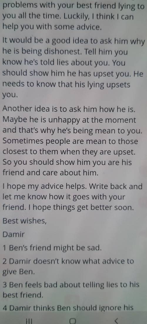 ТЕКСТ ЗАДАНИЯ Task3. Read the text and mark sentences True or False. Dear Ben, I'm sorry to hear tha