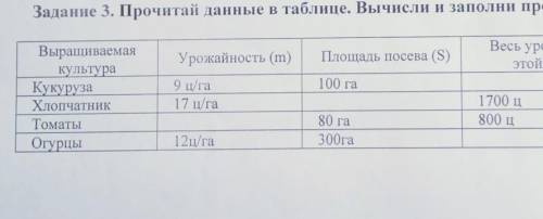 Задание 3. Прочитай данные в таблице. Вычисли и заполни пропуски. Урожайность (m) Площадь посева (S)