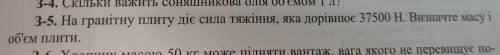 3-5. На гранітну плиту діє сила тяжіння, яка дорівнює 37500 Н. Визначте масу і об'єм плити.