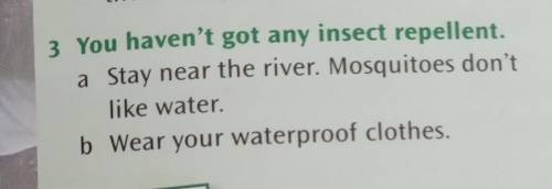 You haven't got any insect repellent. a Stay near the river. Mosquitoes don't like water. b Wear you