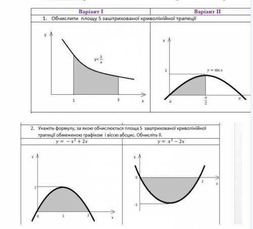 Обчислити площу s заштрихованої криволінійної трапеції Зробити 2 варіант