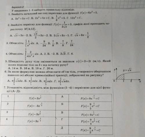 Знайдіть первісну для функції f(x)=1/2√3 +3 графік якої проходить через точки М (4;12) и ТД