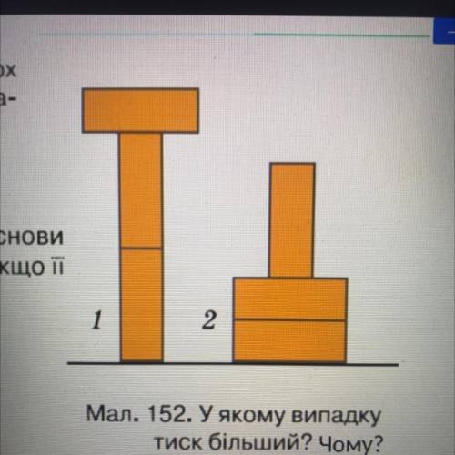 1. Порівняйте тиск р і силу тиску F на стіл трьох цеглин, розміщених так, як показано на ма- люнку 1