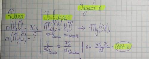 Обчисліть масу магній оксиду, що вступив у реакцію з водою масою 70г.