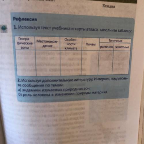 Рефлексия 1. Используя текст учебника и карты атласа, заполните таблицу Типичные feorpa фические зон