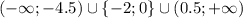 (-\infty; -4.5) \cup \{-2; 0\} \cup (0.5; +\infty)