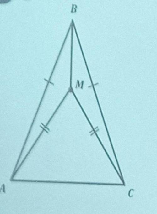 Усередині рівнобедреного трикутника АВС(АВ=ВС)взято точку М так,що АМ=МС.Доведіть,що пряма ВМ перпен