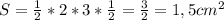 S = \frac{1}{2} *2*3*\frac{1}{2} = \frac{3}{2} = 1,5 cmв