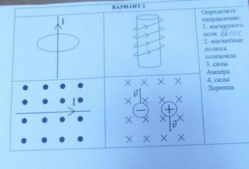 ВАРИАНТ 2 Определите направление: 1. магнитного ПОЛЯ 2. магнитные полюса соленоида 3. силы Ампера 4.