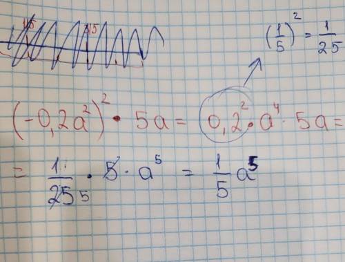 Преобразуйте выражение в одночлен стандартного вида (-0,2a²)²×5a