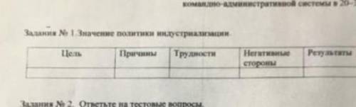 Задания No 1. Значение политики индустриализации. Цель Причины Трудности Результаты Негативные сторо