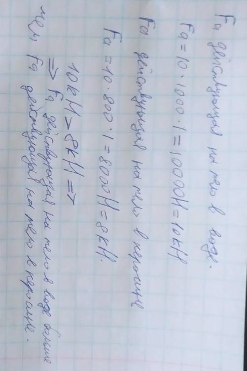 6. Вес тела 5 H, а его объем 500 см. Утонет ли это тело: а) в воде b) в керосине Заполните таблицу (