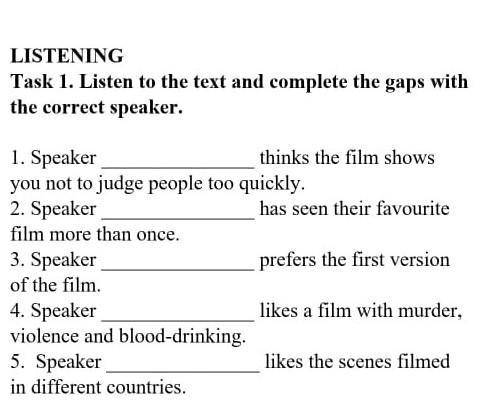 Task 1 listing to the text and complete the graps with the correct spiker