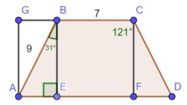 в равнобедренной трапеции abcd меньшее основание bc=7 один из углов трапеции равен 121° боковая стор