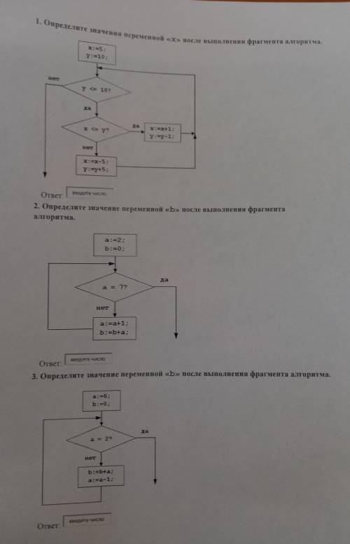 1. Определите значення переменной «х» после выполнения фрагмента алгоритма