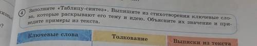 стихотворения? дая жизнь (4) Заполните «Таблицу-синтез». Выпишите из стихотворения ключевые сло- ва,