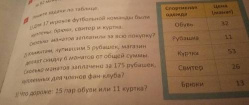 Решите задачу по таблице для 17 игроков в футбольной команде были куплены брюки свете и куртка сколь